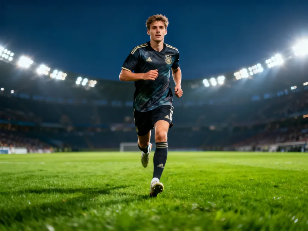 Luis Palma w trakcie meczu piłkarskiego na stadionie przy sztucznym oświetleniu.